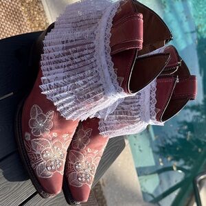 Circle G Burgundy Lace Ankle Rhinestone Booties